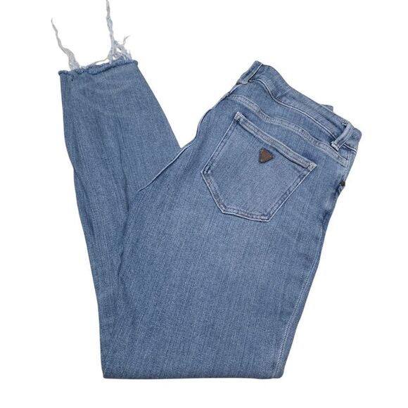 Guess Mid Rise Skinny Distressed Jeans With Raw Hemline - Picture 3 of 5